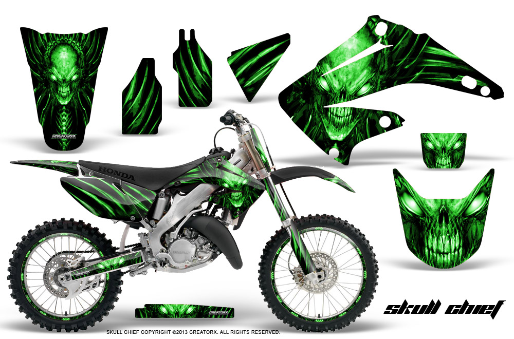 Honda CR125 CR250 02-10 Graphics Kit Skull Chief Green NP Rims